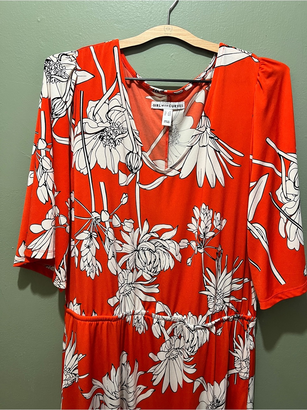 Curves Knit Midi Dress Flutter Slv Tangerine Floral
